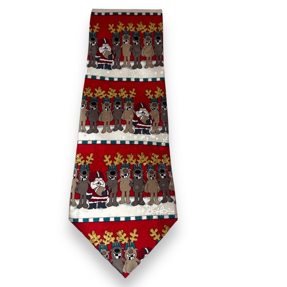 American Greetings Silk Tie Santa and Reindoor Football Christmas Red 58" Y2K - Picture 6 of 6